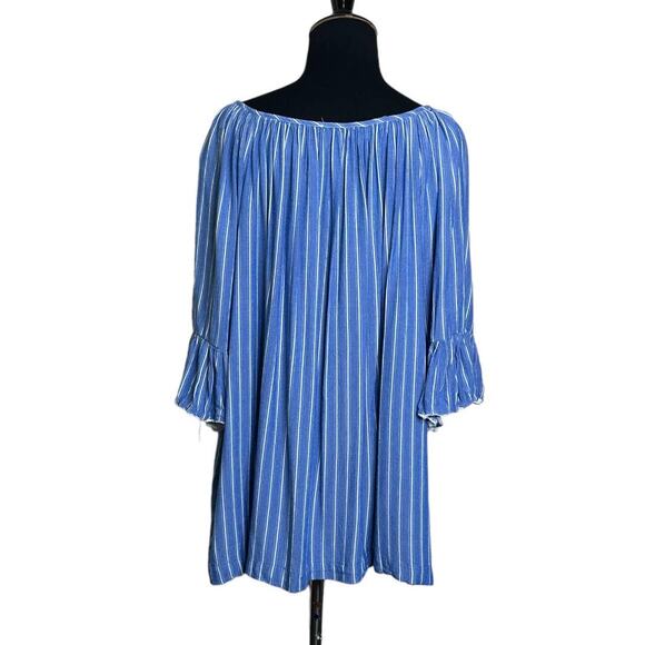 Blue white striped 3/4 bell sleeves tunic top size XL - Picture 3 of 11